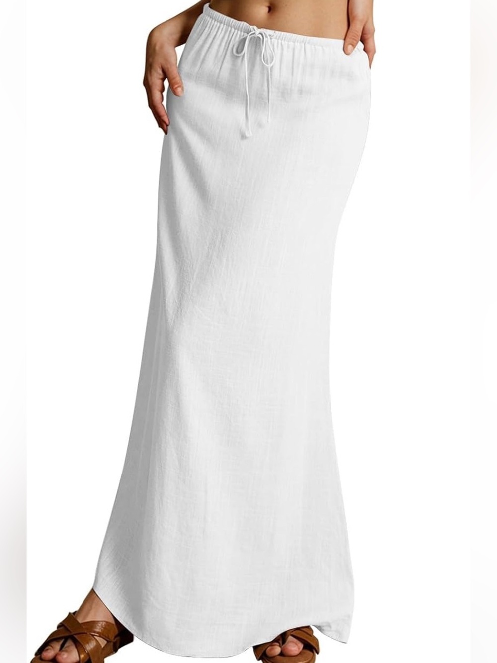 Women’s White Drawstring Maxi Skirt